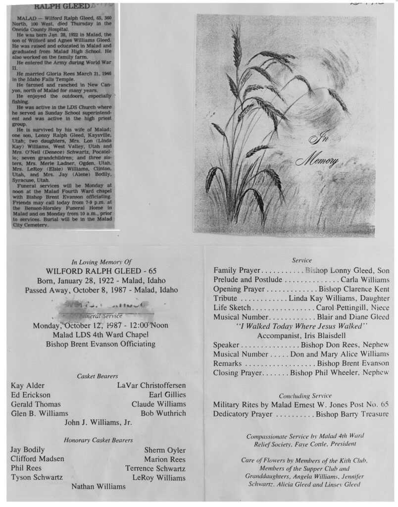 Wilford Ralph Gleed obit and program