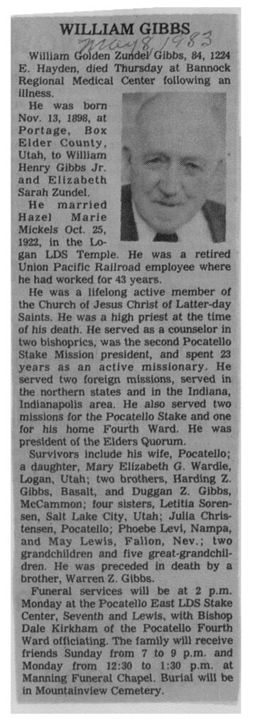 William Golden Zundel Gibbs obit
