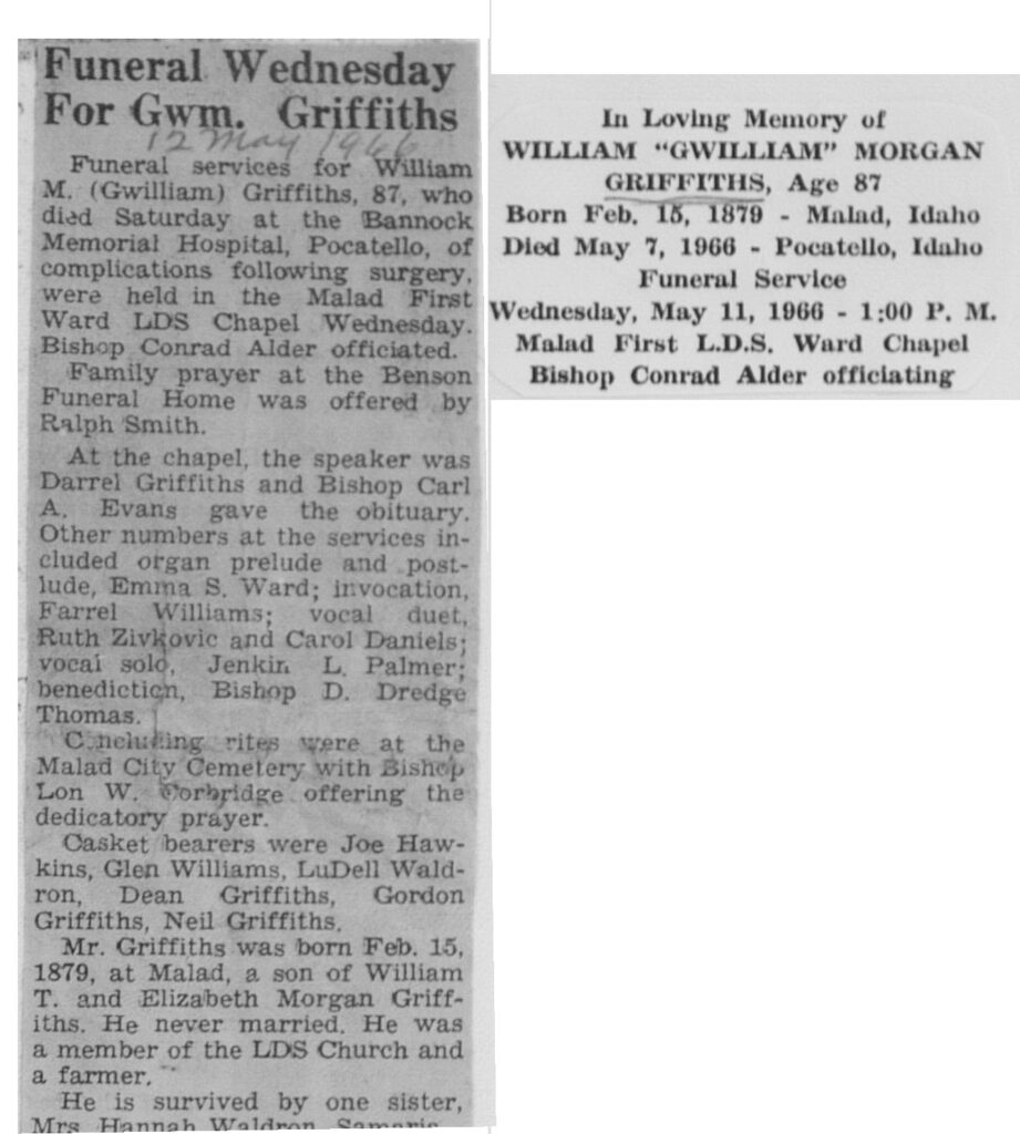 William (Gwilliam) Morgan Griffiths obit and funeral
