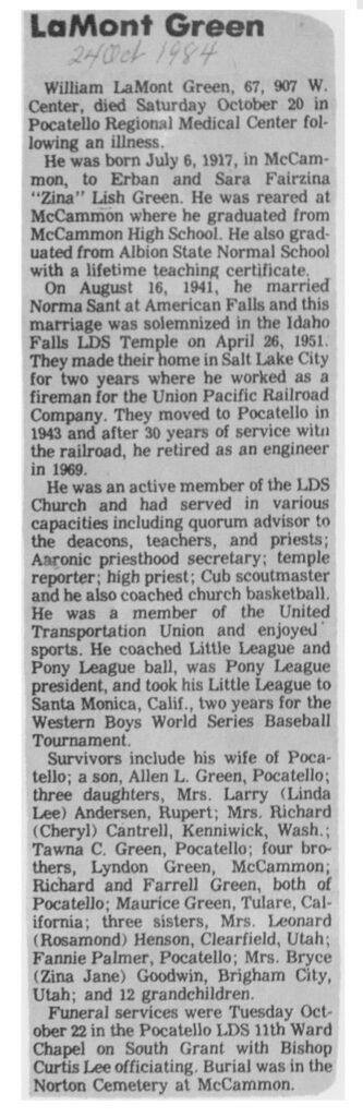 William LaMont Green obit