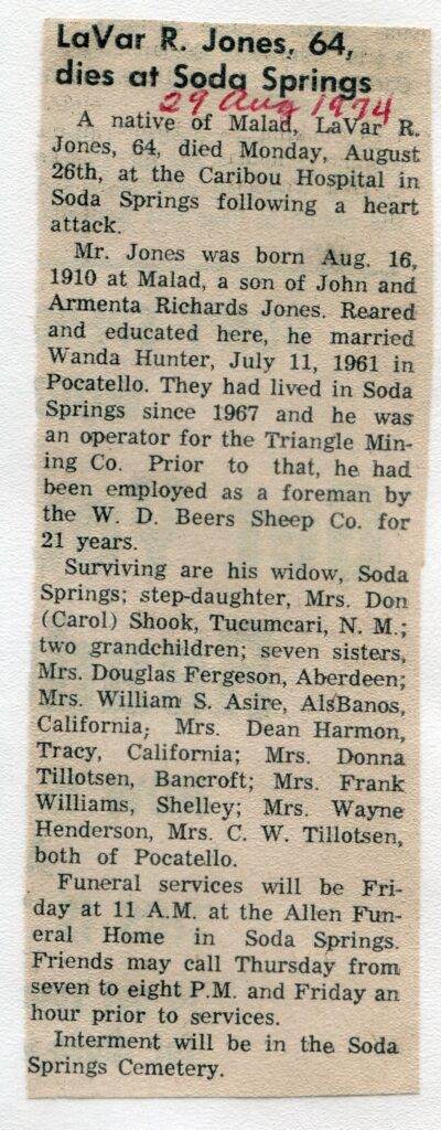 Jones LaVar R (26 Aug 1974)