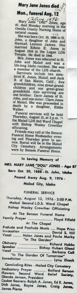 Jones Mary Jane (Doll) (09 Aug 1976)