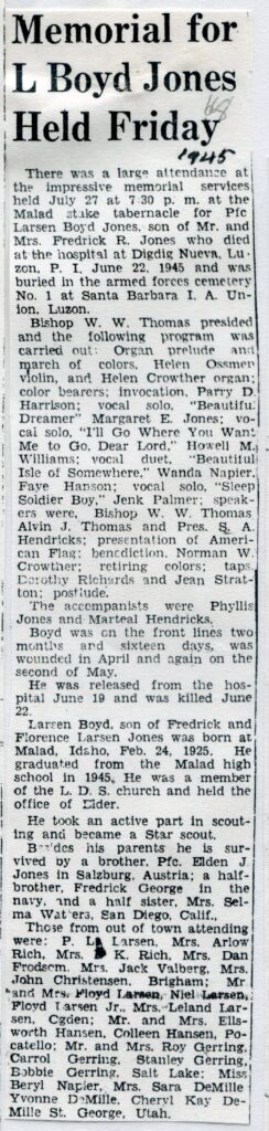 Jones Pfc Larsen Boyd (22 June 1945)