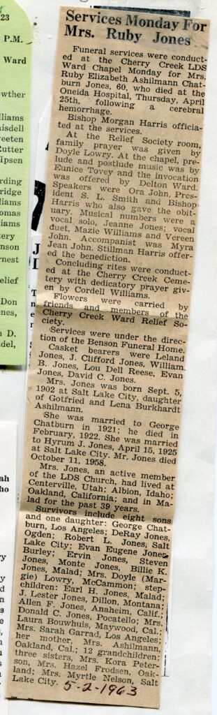 Jones Ruby Elizabeth Ashilman Chatburn (25 April 1963 A)