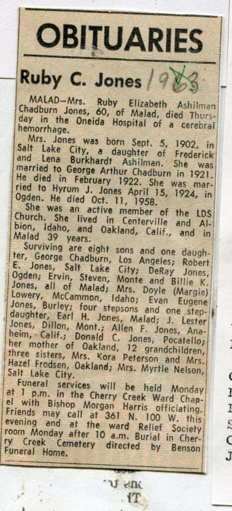 Jones Ruby Elizabeth Ashilman Chatburn (25 April 1963 B)