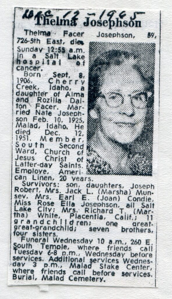 Josephson Thelma Facer (12 Dec 1965)