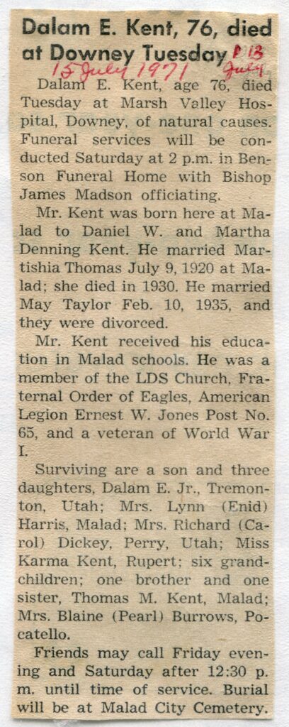 Kent, Dalam E Kent (13 July 1971)