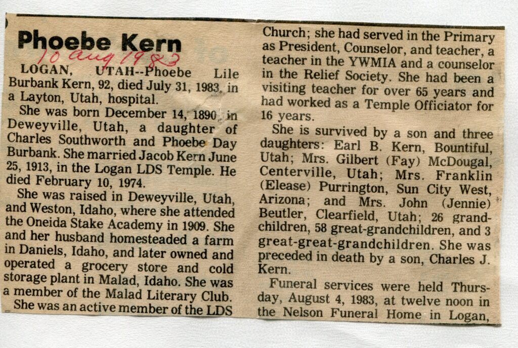 Kern, Phoebe Lile Burbank (31 July 1983)
