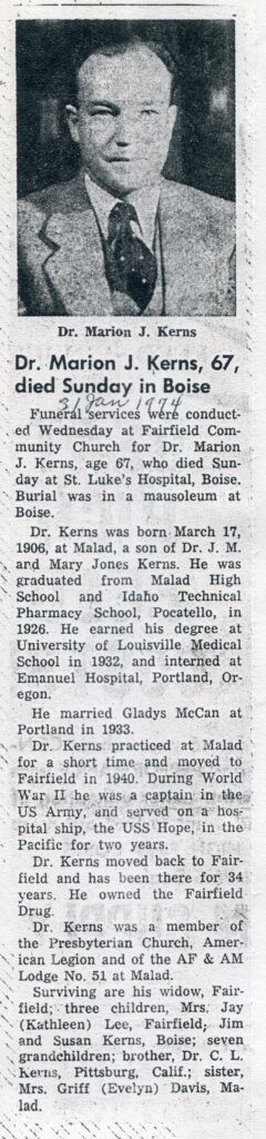 Kerns, Marion J (Dr) (09 May 19360