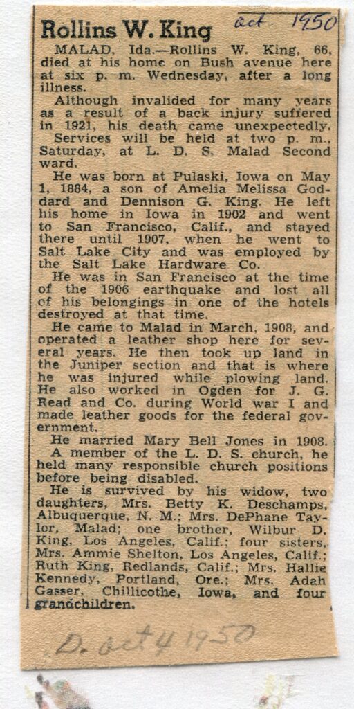 King, Rollins W (04 Oct 1950
