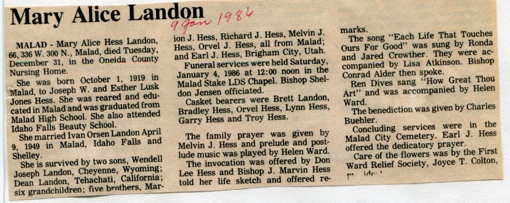 Landon, Mary Alice Hess (31 Dec 1986)