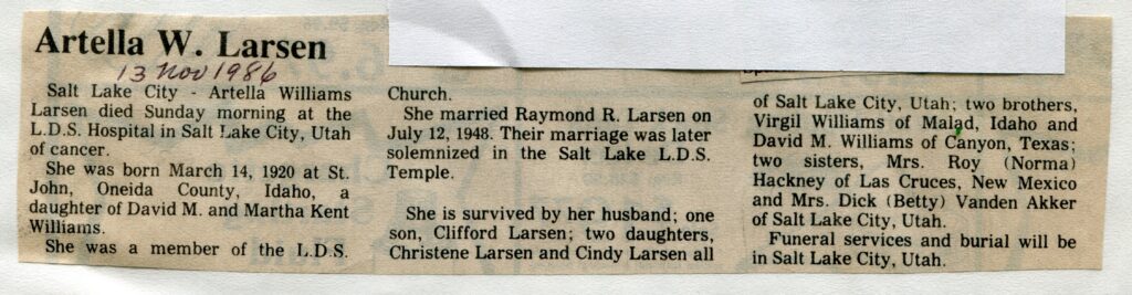 Larsen, Artella Williams (09 Nov 1986)