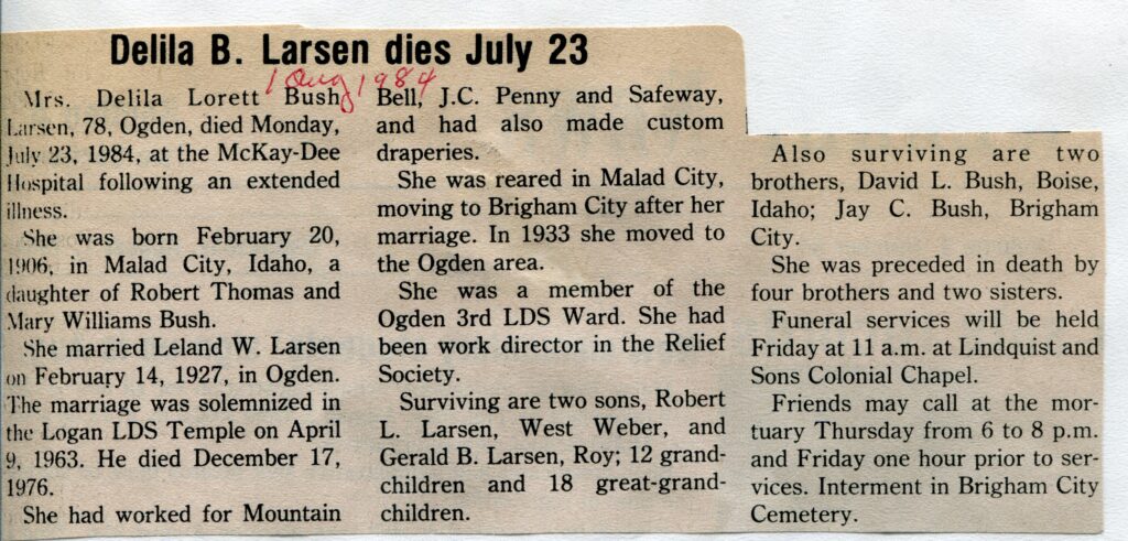 Larsen, Delila Lorett Bush (23 July 1984)