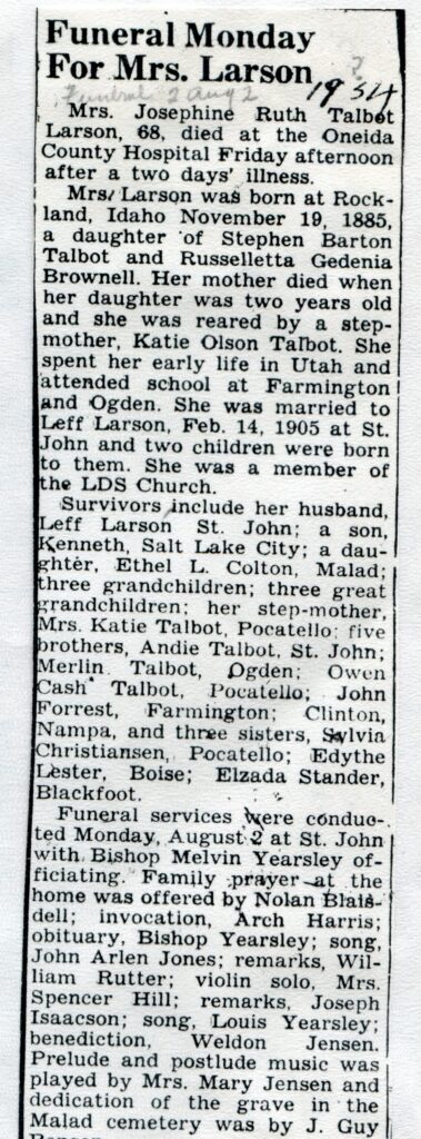 Larson, Josephine Ruth Talbot (30 July 1954)