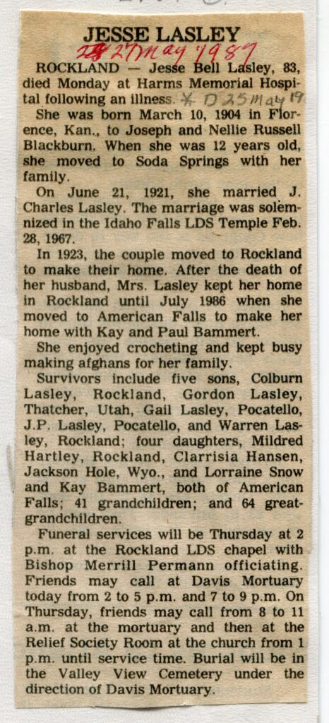 Lasley, Jesse Bell (25 May 1987)