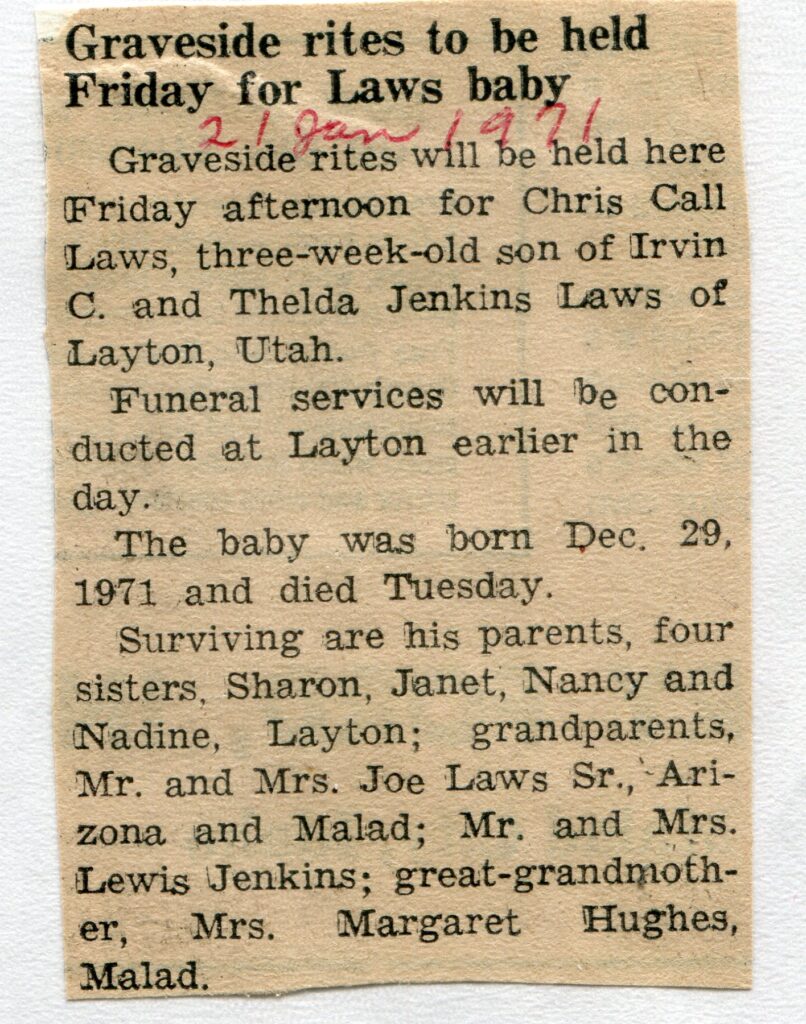 Laws, Chris Call (29 Dec 1971)