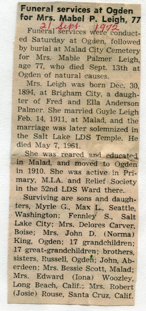 Leigh, Mabel Palmer (13 Sept 1972)