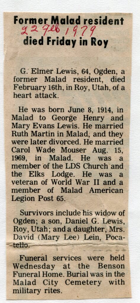 Lewis, G Elmer (16 Feb 1979)
