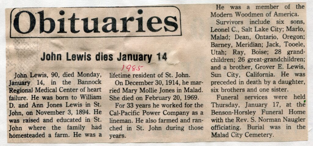 Lewis, John (14 Jan 19 1985)
