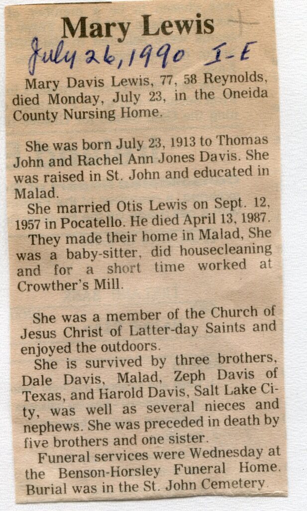 Lewis, Mary Davis (23 July 1990)
