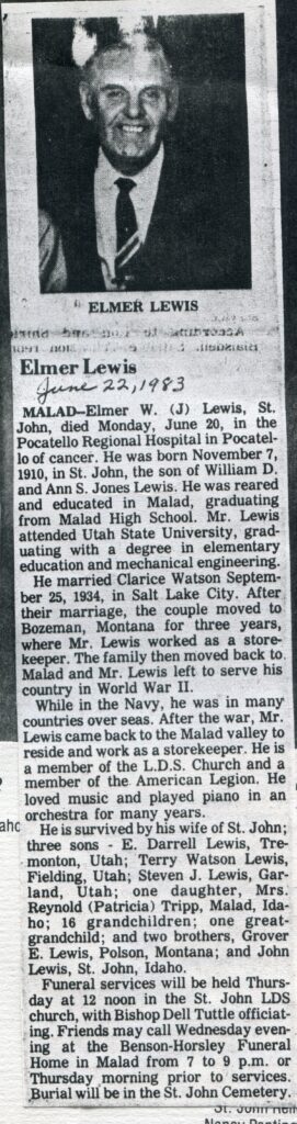 Lewis, W (J) Elmer (20 June 1983 A)