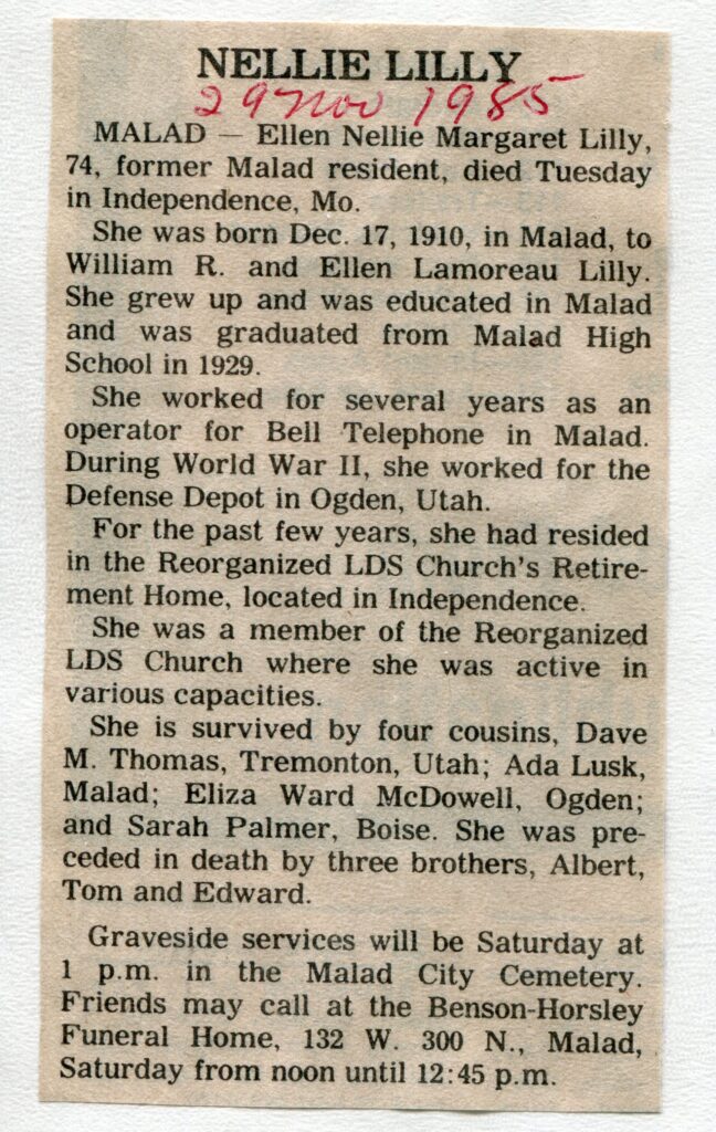 Lilly, Ellen Nellie Margaret (26 Nov 1985)