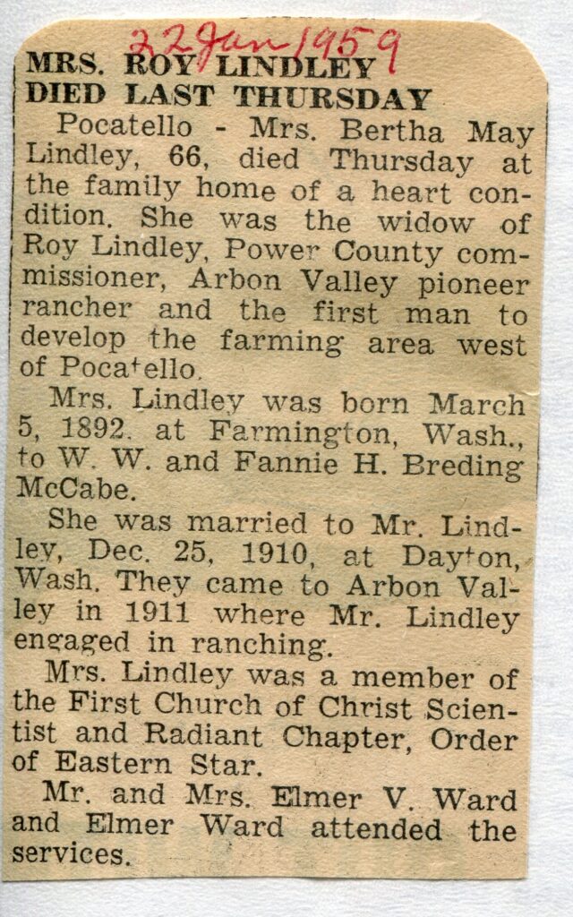 Lindley, Bertha May McCabe (15 Jan 1959)