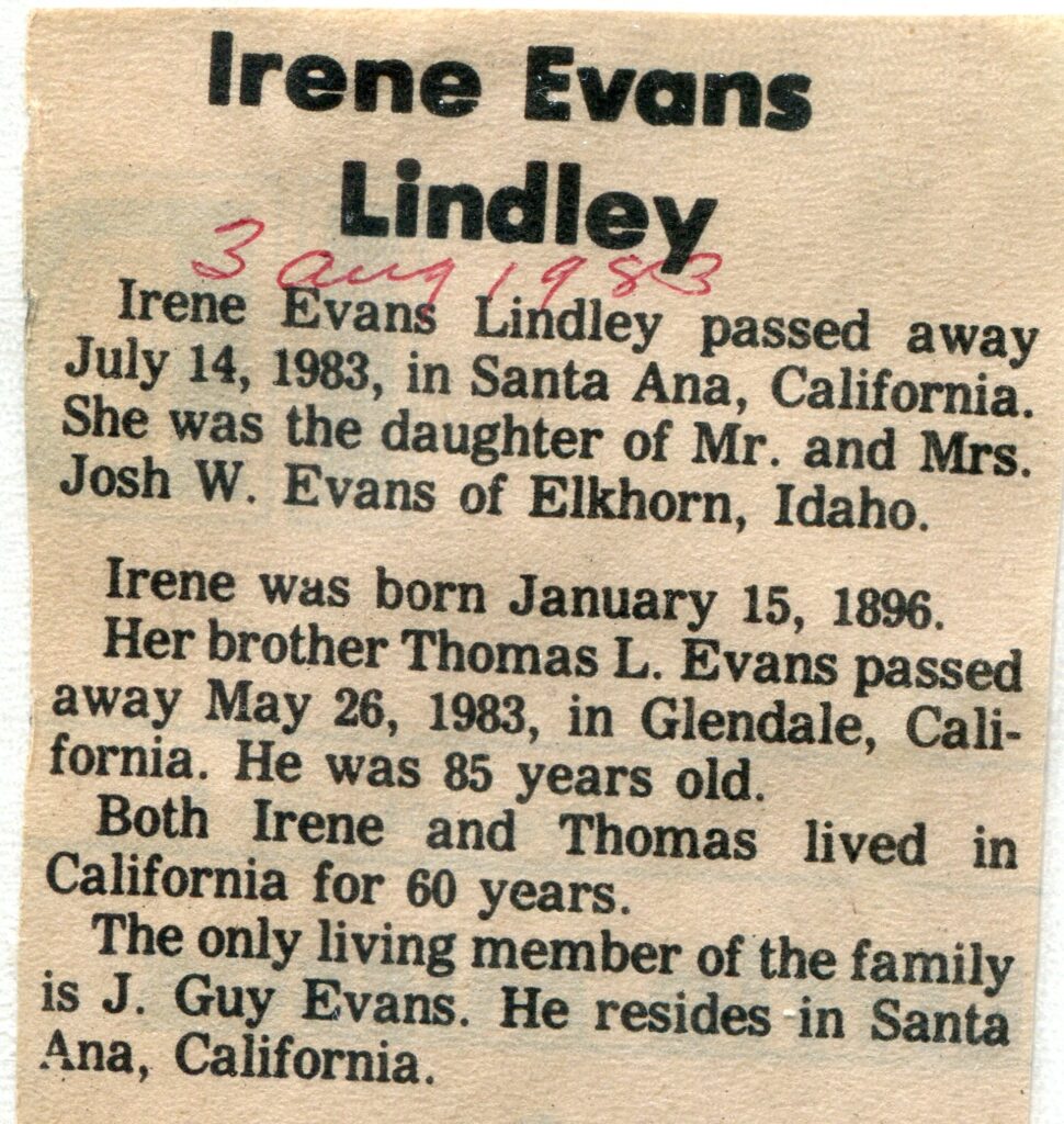 Lindley, Irene Evans (14 July 1983)