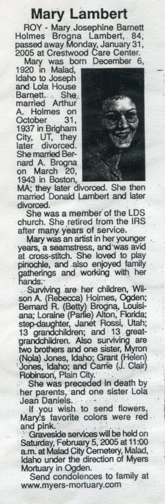 Llambert, Mary Josephine Barnett Holmes Brogna (31 Jan 2005)