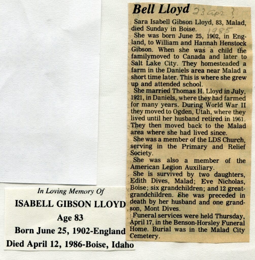 Lloyd, Isabell Gibson (12 Aug 1986)