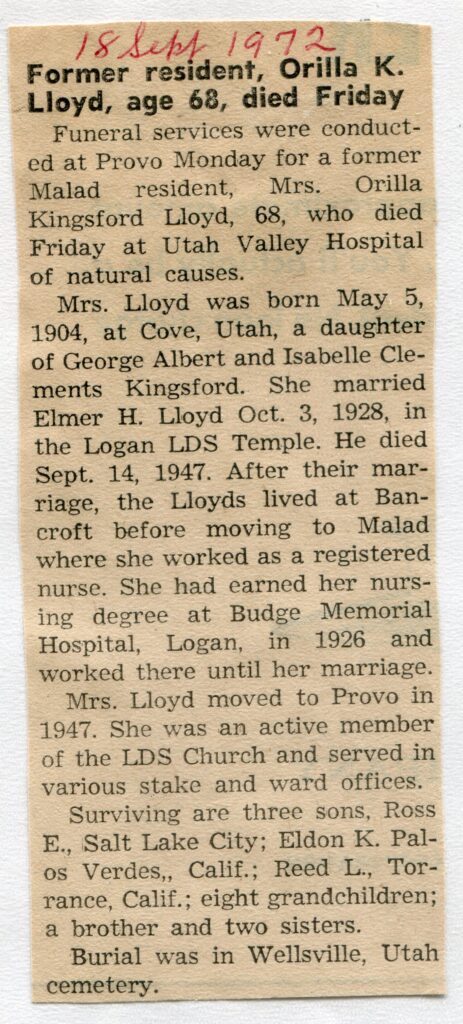Lloyd, Orilla Kingford (Sept 1972)