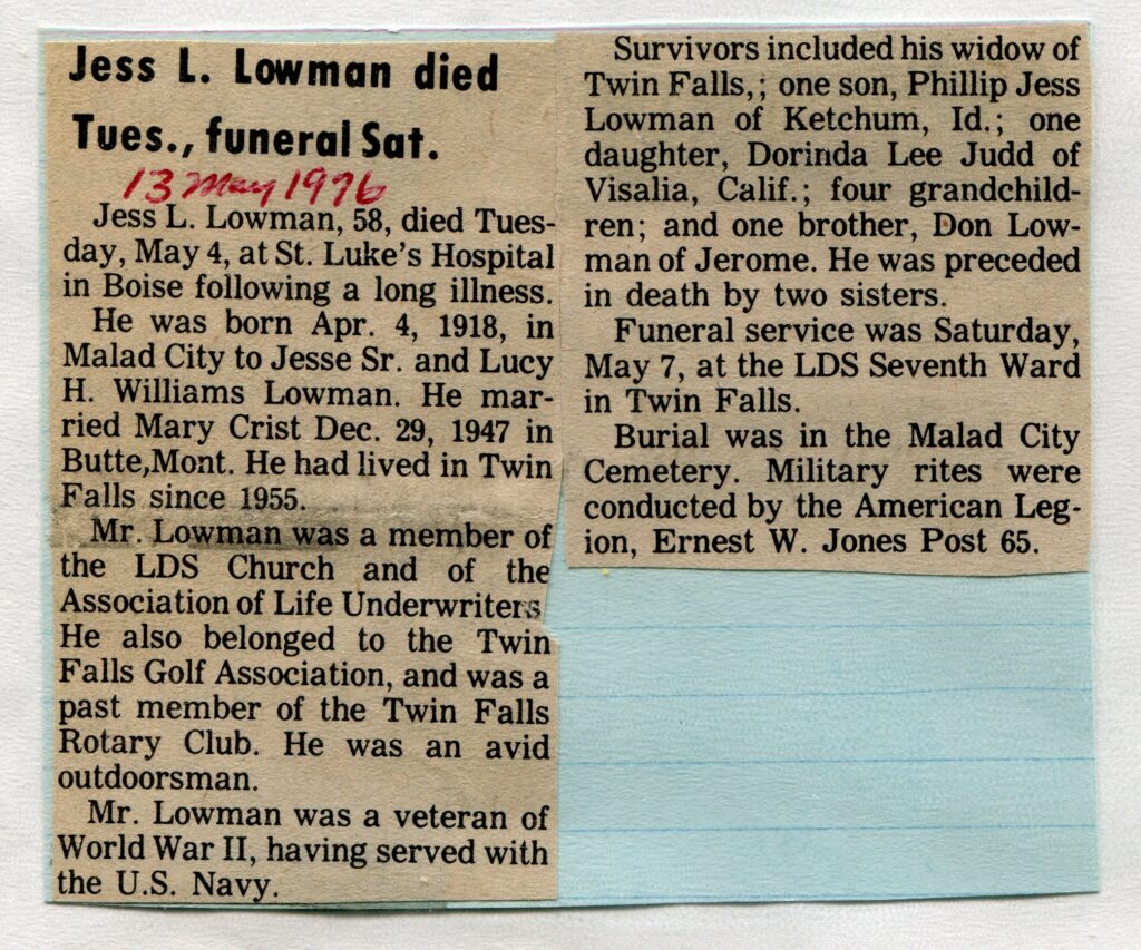 Lowman, Jess L (04 May 1976)