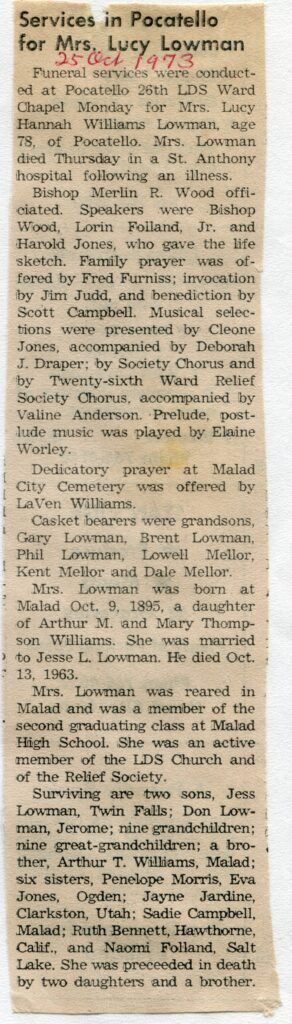 Lowman, Lucy Hannah Williams (18 Oct 1973)