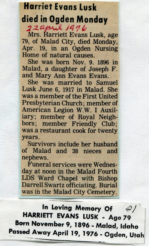 Lusk, Harriett Evans (19 April 1976)