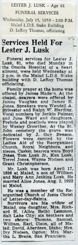 Lusk, Lester J (13 July 1959)