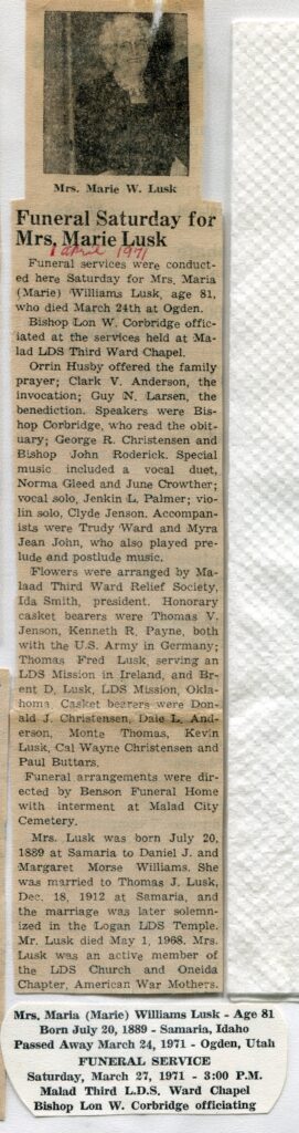 Lusk, Maria (Marie) Williams (24 March 1971)