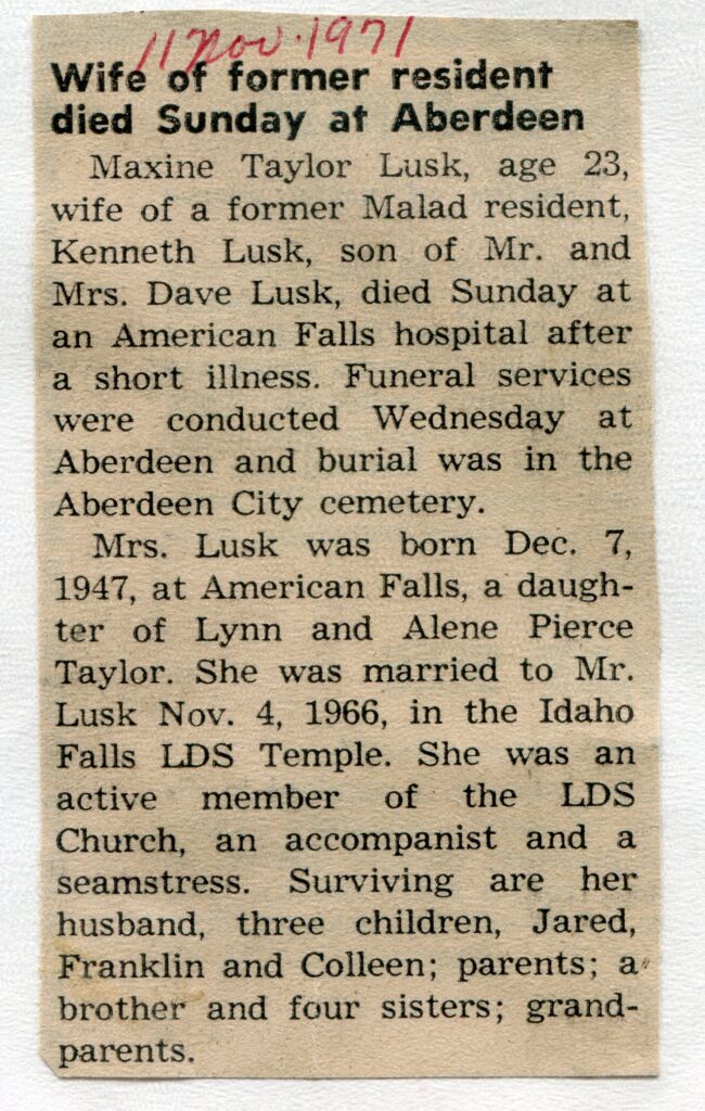 Lusk, Maxine Taylor (07 Nov 1971)