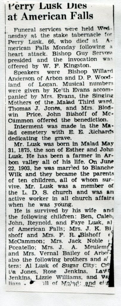 Lusk, Perry Park (21 July 1941)