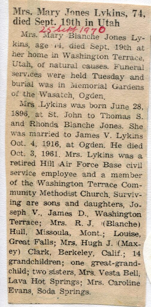 Lvkins, Mary Blanche Jones (19 Sept 1970)